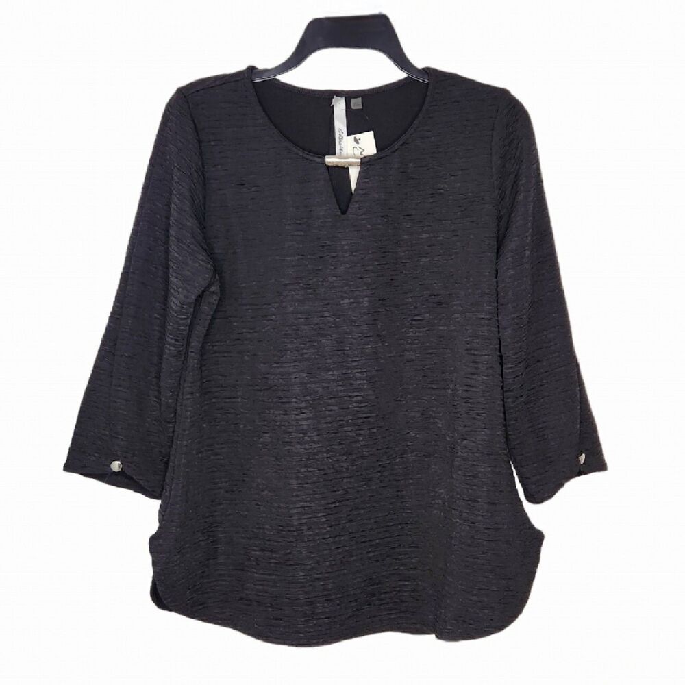 NY Collection Women's Formal Blouse Size L Top 3/4 Bell Sleeves Black NWT
